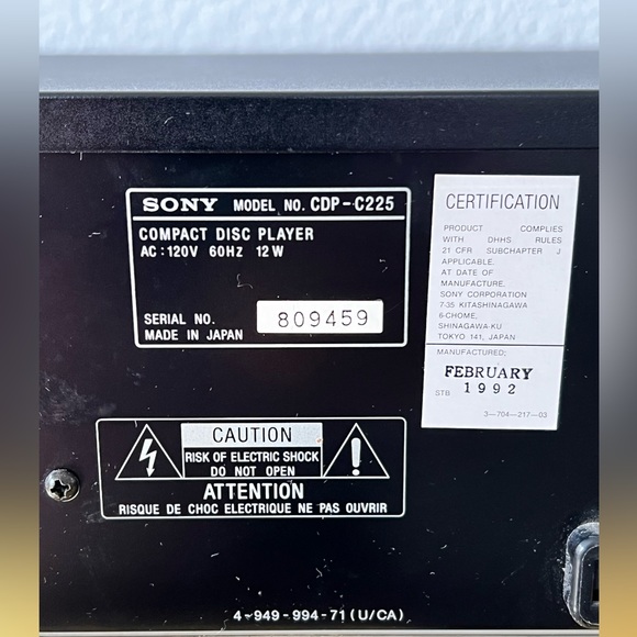 Sony CDP-C325 Compact Disc CD Player, 5 CD & STR-AV770 FM STEREO/FM-AM RECEIVER - Picture 3 of 9